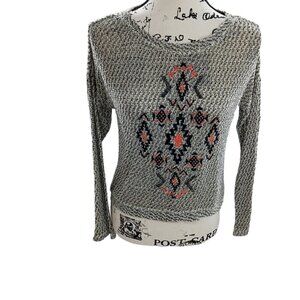 ALYA Knit Aztec Sweater Womens Hi Low Casual Long Sleeve Crew Neck Size S